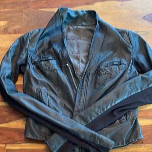 Rick Owens Black Leather Cropped Motorcycle Jacket